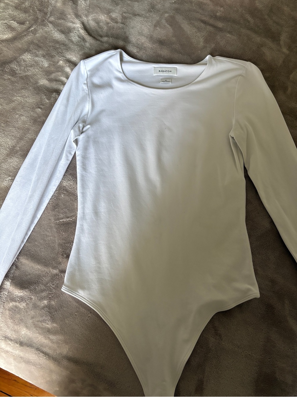 Babaton White Long-Sleeve Crewneck Bodysuit